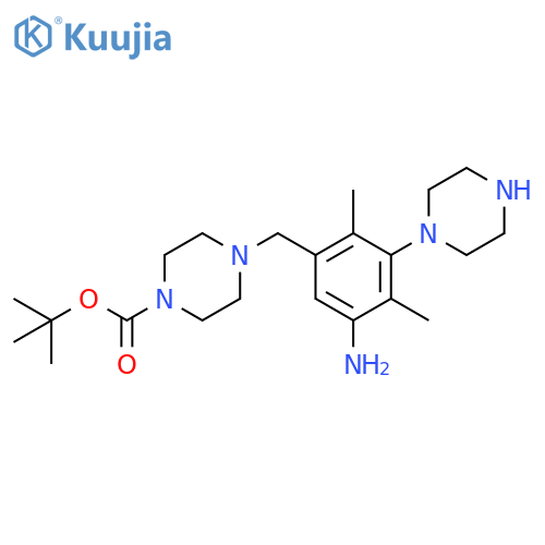 Tert-butyl 4-{[5-amino-2,4-dimethyl-3-(piperazin-1-yl)phenyl]methyl}piperazine-1-carboxylate structure