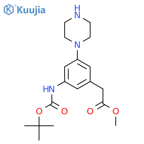 Methyl 2-(3-{[(tert-butoxy)carbonyl]amino}-5-(piperazin-1-yl)phenyl)acetate structure