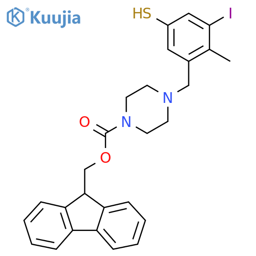 (9H-fluoren-9-yl)methyl 4-(3-iodo-2-methyl-5-sulfanylphenyl)methylpiperazine-1-carboxylate structure