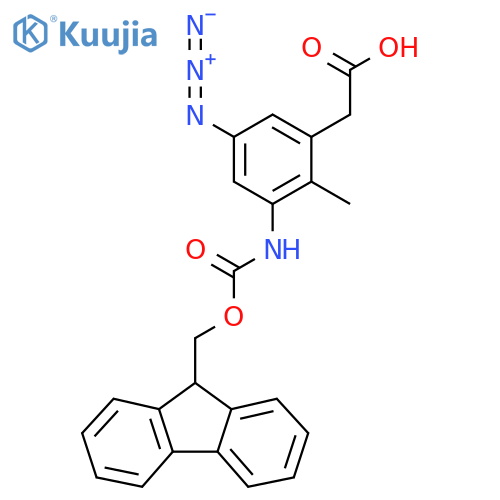2-5-azido-3-({(9H-fluoren-9-yl)methoxycarbonyl}amino)-2-methylphenylacetic acid structure