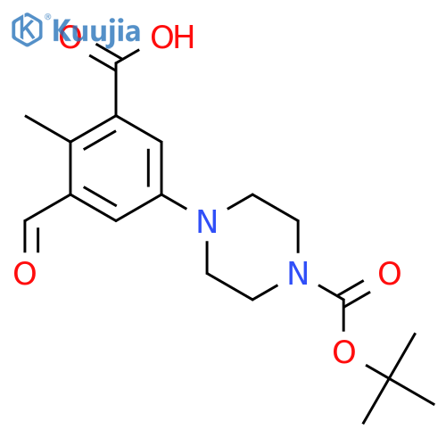 5-{4-(tert-butoxy)carbonylpiperazin-1-yl}-3-formyl-2-methylbenzoic acid structure