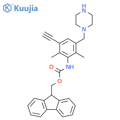 (9H-fluoren-9-yl)methyl N-{3-ethynyl-2,6-dimethyl-5-(piperazin-1-yl)methylphenyl}carbamate structure