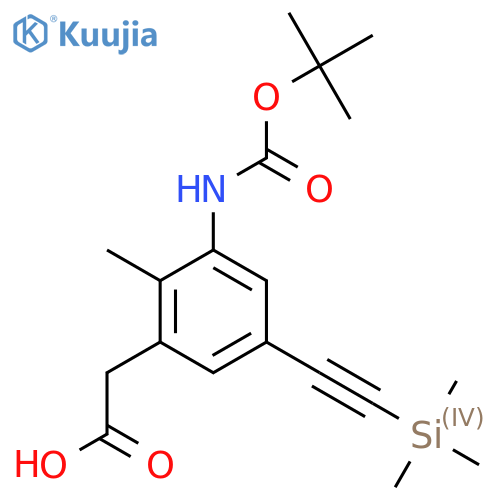 2-(3-{(tert-butoxy)carbonylamino}-2-methyl-5-2-(trimethylsilyl)ethynylphenyl)acetic acid structure