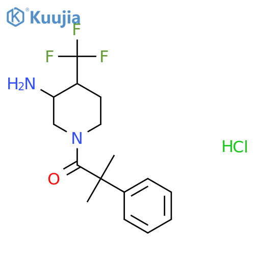 1-3-amino-4-(trifluoromethyl)piperidin-1-yl-2-methyl-2-phenylpropan-1-one hydrochloride structure