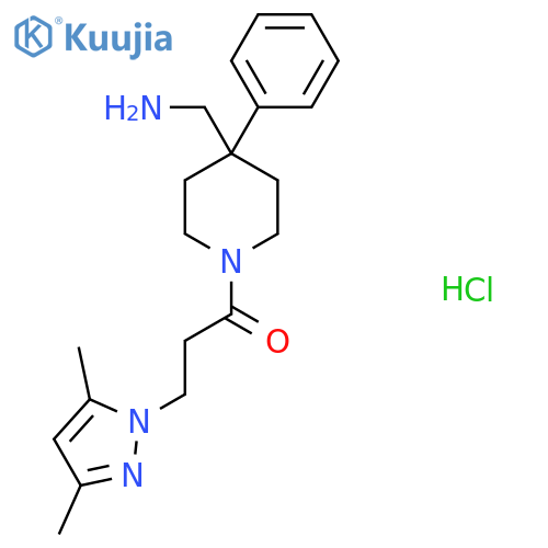 1-4-(aminomethyl)-4-phenylpiperidin-1-yl-3-(3,5-dimethyl-1H-pyrazol-1-yl)propan-1-one hydrochloride structure