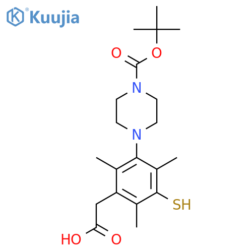 2-(3-{4-(tert-butoxy)carbonylpiperazin-1-yl}-2,4,6-trimethyl-5-sulfanylphenyl)acetic acid structure