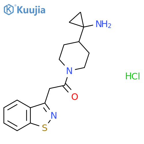 1-4-(1-aminocyclopropyl)piperidin-1-yl-2-(1,2-benzothiazol-3-yl)ethan-1-one hydrochloride structure