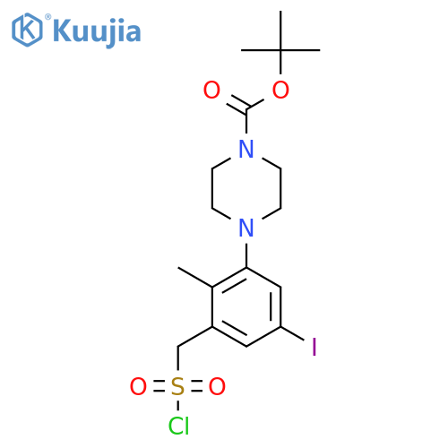 tert-butyl 4-{3-(chlorosulfonyl)methyl-5-iodo-2-methylphenyl}piperazine-1-carboxylate structure
