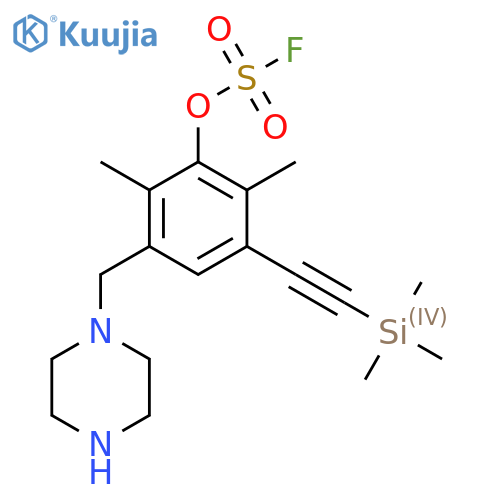 2,6-Dimethyl-3-[(piperazin-1-yl)methyl]-5-[2-(trimethylsilyl)ethynyl]phenyl sulfurofluoridate structure