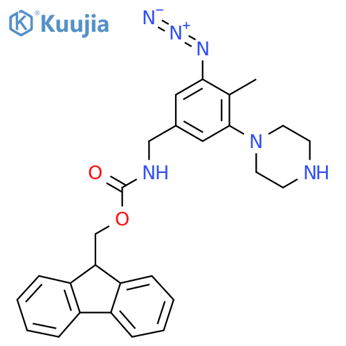 (9H-fluoren-9-yl)methyl N-{[3-azido-4-methyl-5-(piperazin-1-yl)phenyl]methyl}carbamate structure