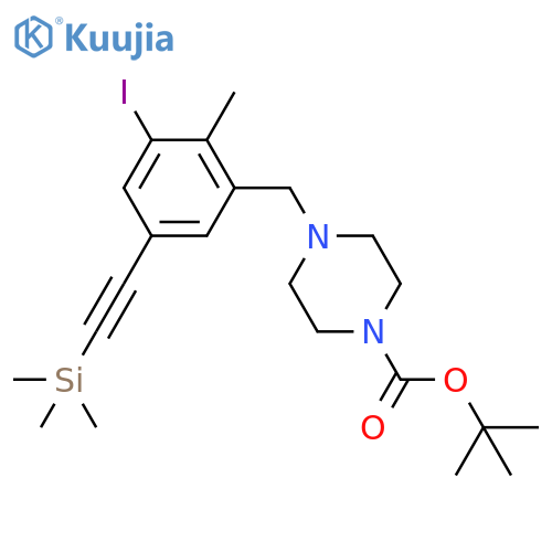 Tert-butyl 4-({3-iodo-2-methyl-5-[2-(trimethylsilyl)ethynyl]phenyl}methyl)piperazine-1-carboxylate structure