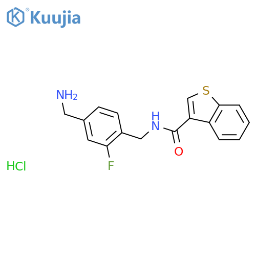 N-{4-(aminomethyl)-2-fluorophenylmethyl}-1-benzothiophene-3-carboxamide hydrochloride structure