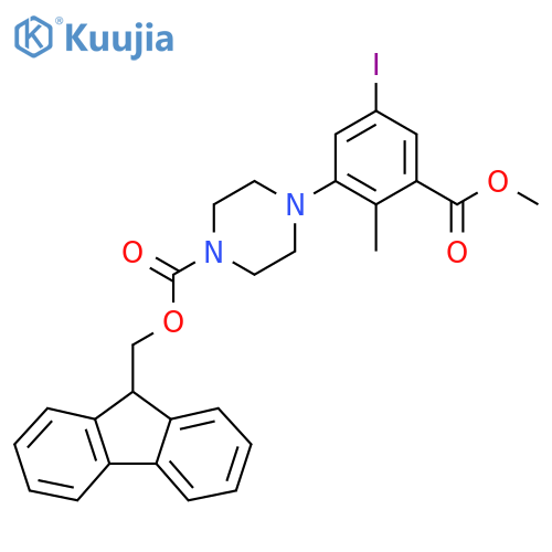 (9H-fluoren-9-yl)methyl 4-5-iodo-3-(methoxycarbonyl)-2-methylphenylpiperazine-1-carboxylate structure