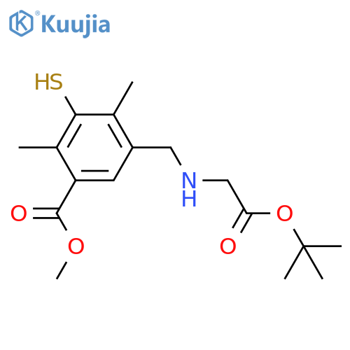 methyl 5-({2-(tert-butoxy)-2-oxoethylamino}methyl)-2,4-dimethyl-3-sulfanylbenzoate structure