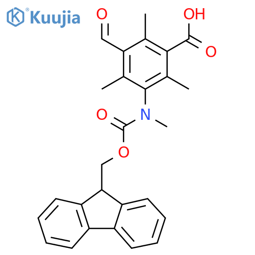 3-({(9H-fluoren-9-yl)methoxycarbonyl}(methyl)amino)-5-formyl-2,4,6-trimethylbenzoic acid structure