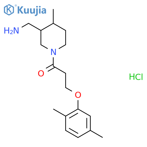 1-3-(aminomethyl)-4-methylpiperidin-1-yl-3-(2,5-dimethylphenoxy)propan-1-one hydrochloride structure