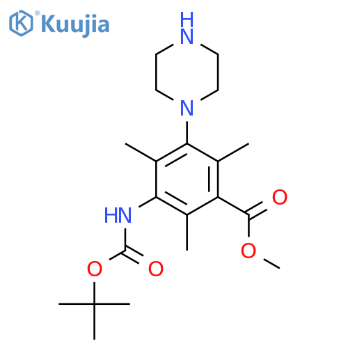 methyl 3-{(tert-butoxy)carbonylamino}-2,4,6-trimethyl-5-(piperazin-1-yl)benzoate structure