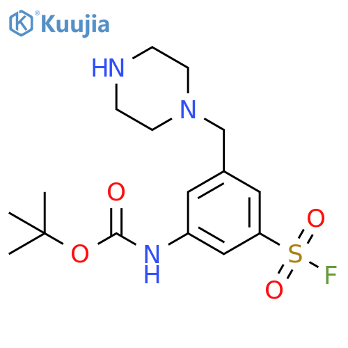 tert-butyl N-3-(fluorosulfonyl)-5-(piperazin-1-yl)methylphenylcarbamate structure
