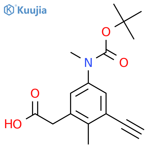 2-(5-{(tert-butoxy)carbonyl(methyl)amino}-3-ethynyl-2-methylphenyl)acetic acid structure