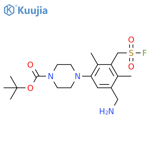 Tert-butyl 4-[5-(aminomethyl)-3-[(fluorosulfonyl)methyl]-2,4-dimethylphenyl]piperazine-1-carboxylate structure