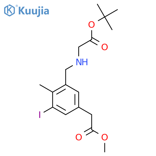 tert-butyl 2-({3-iodo-5-(2-methoxy-2-oxoethyl)-2-methylphenylmethyl}amino)acetate structure