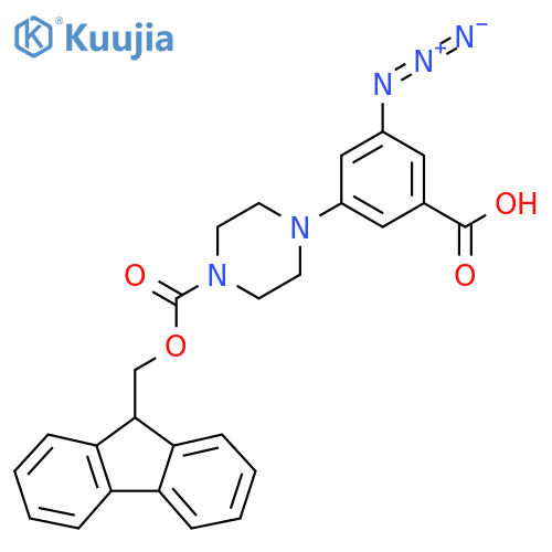 3-azido-5-(4-{(9H-fluoren-9-yl)methoxycarbonyl}piperazin-1-yl)benzoic acid structure