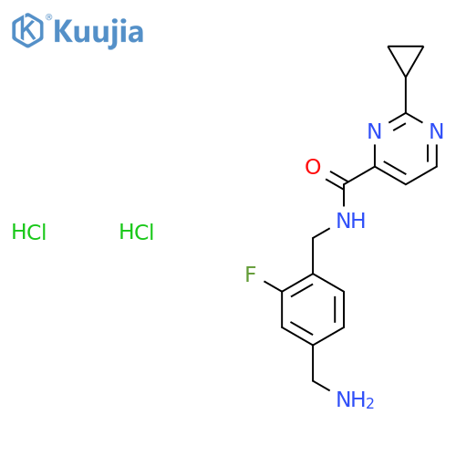 N-{4-(aminomethyl)-2-fluorophenylmethyl}-2-cyclopropylpyrimidine-4-carboxamide dihydrochloride structure