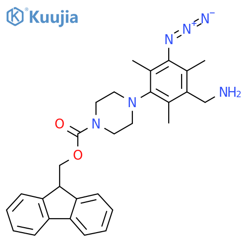 (9H-fluoren-9-yl)methyl 4-3-(aminomethyl)-5-azido-2,4,6-trimethylphenylpiperazine-1-carboxylate structure