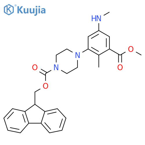 (9H-fluoren-9-yl)methyl 4-3-(methoxycarbonyl)-2-methyl-5-(methylamino)phenylpiperazine-1-carboxylate structure