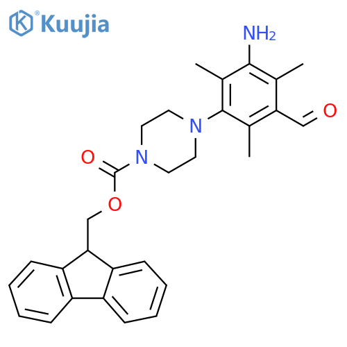 (9H-fluoren-9-yl)methyl 4-(3-amino-5-formyl-2,4,6-trimethylphenyl)piperazine-1-carboxylate structure