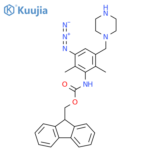 (9H-fluoren-9-yl)methyl N-{3-azido-2,6-dimethyl-5-(piperazin-1-yl)methylphenyl}carbamate structure