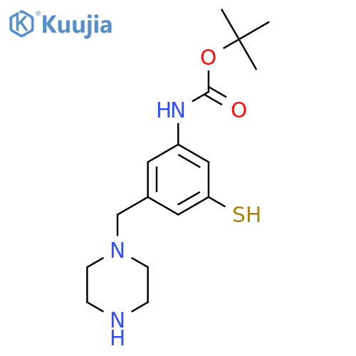 tert-butyl N-{3-(piperazin-1-yl)methyl-5-sulfanylphenyl}carbamate structure