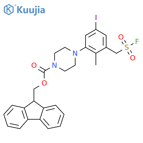 (9H-fluoren-9-yl)methyl 4-{3-(fluorosulfonyl)methyl-5-iodo-2-methylphenyl}piperazine-1-carboxylate structure