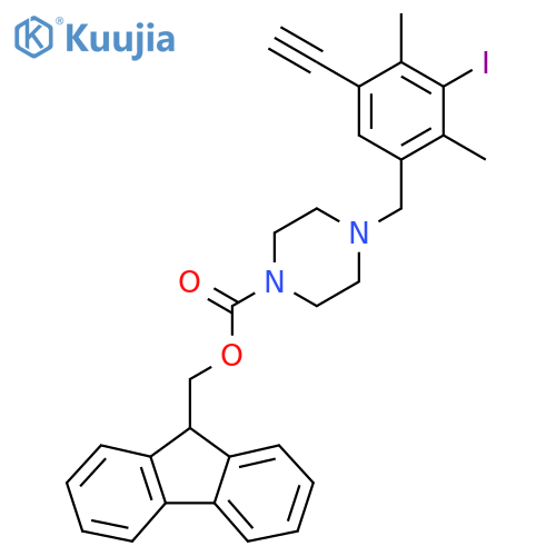 (9H-fluoren-9-yl)methyl 4-(5-ethynyl-3-iodo-2,4-dimethylphenyl)methylpiperazine-1-carboxylate structure