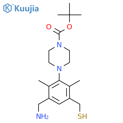 tert-butyl 4-3-(aminomethyl)-2,6-dimethyl-5-(sulfanylmethyl)phenylpiperazine-1-carboxylate structure