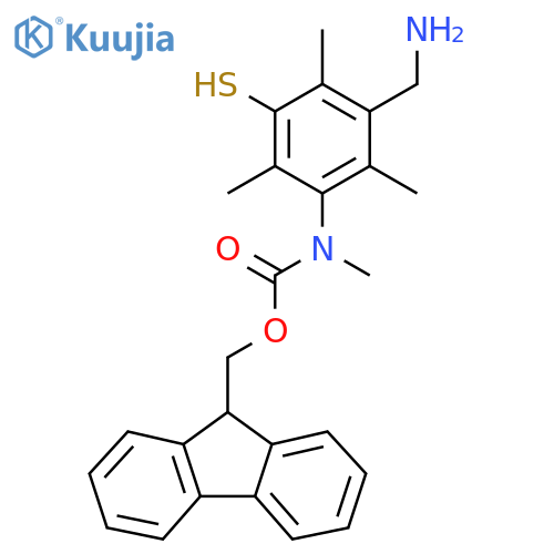 (9H-fluoren-9-yl)methyl N-3-(aminomethyl)-2,4,6-trimethyl-5-sulfanylphenyl-N-methylcarbamate structure