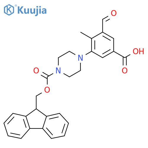 3-(4-{(9H-fluoren-9-yl)methoxycarbonyl}piperazin-1-yl)-5-formyl-4-methylbenzoic acid structure