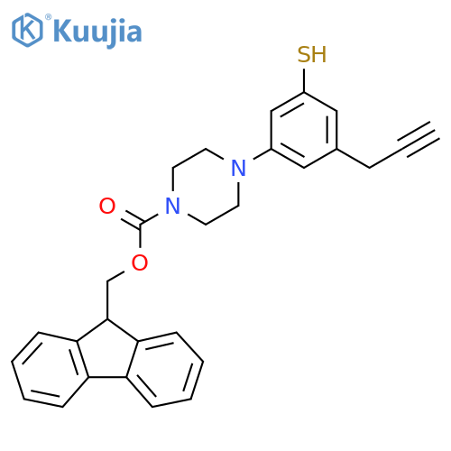 (9H-fluoren-9-yl)methyl 4-3-(prop-2-yn-1-yl)-5-sulfanylphenylpiperazine-1-carboxylate structure
