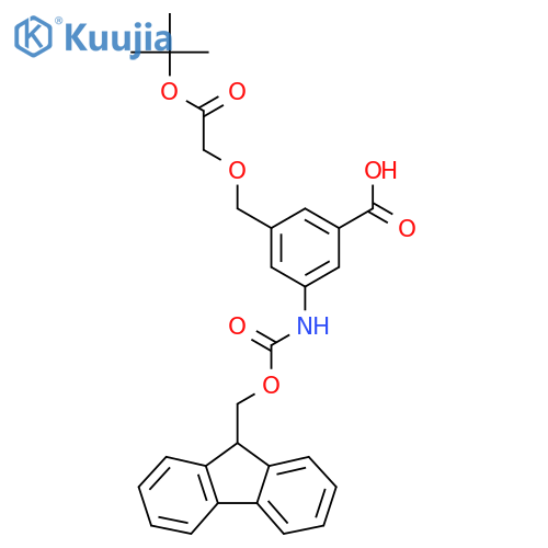 3-{2-(tert-butoxy)-2-oxoethoxymethyl}-5-({(9H-fluoren-9-yl)methoxycarbonyl}amino)benzoic acid structure