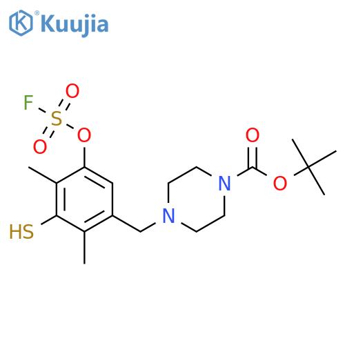 Tert-butyl 4-({5-[(fluorosulfonyl)oxy]-2,4-dimethyl-3-sulfanylphenyl}methyl)piperazine-1-carboxylate structure