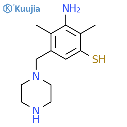 3-amino-2,4-dimethyl-5-(piperazin-1-yl)methylbenzene-1-thiol structure