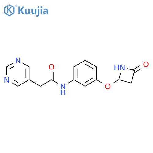 N-{3-(4-oxoazetidin-2-yl)oxyphenyl}-2-(pyrimidin-5-yl)acetamide structure