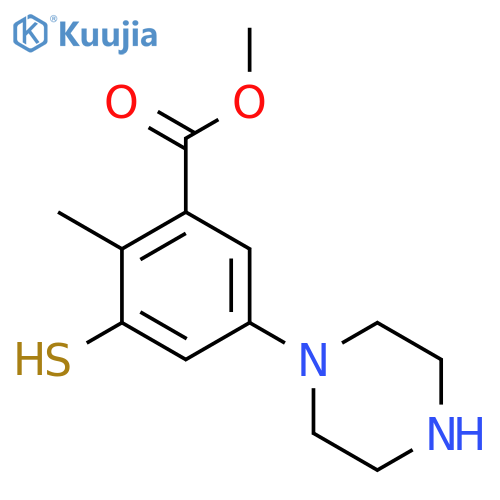 Methyl 2-methyl-5-(piperazin-1-yl)-3-sulfanylbenzoate structure