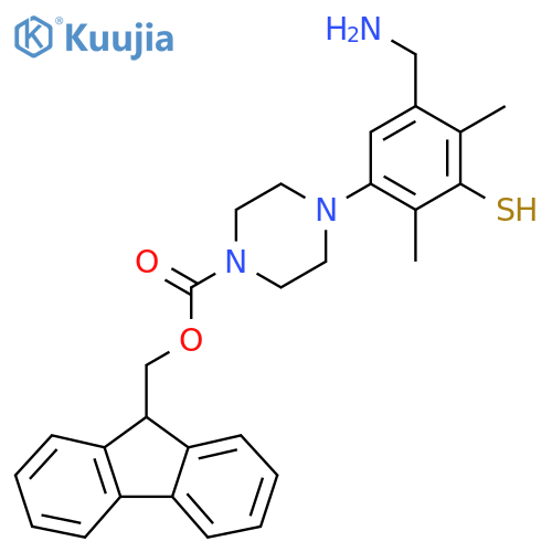 (9H-fluoren-9-yl)methyl 4-5-(aminomethyl)-2,4-dimethyl-3-sulfanylphenylpiperazine-1-carboxylate structure