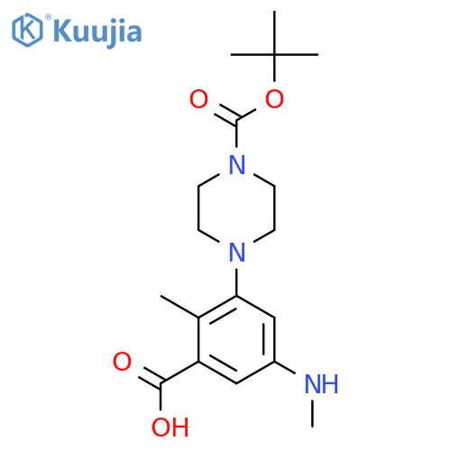 3-{4-(tert-butoxy)carbonylpiperazin-1-yl}-2-methyl-5-(methylamino)benzoic acid structure