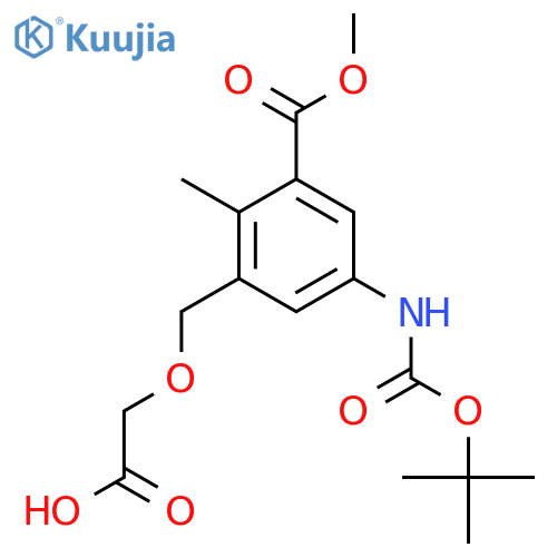 2-(5-{(tert-butoxy)carbonylamino}-3-(methoxycarbonyl)-2-methylphenyl)methoxyacetic acid structure