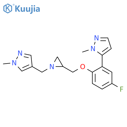4-[[2-[[4-Fluoro-2-(2-methylpyrazol-3-yl)phenoxy]methyl]aziridin-1-yl]methyl]-1-methylpyrazole structure