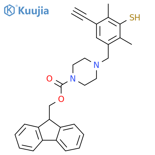 (9H-fluoren-9-yl)methyl 4-(5-ethynyl-2,4-dimethyl-3-sulfanylphenyl)methylpiperazine-1-carboxylate structure