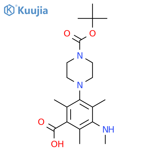 3-{4-(tert-butoxy)carbonylpiperazin-1-yl}-2,4,6-trimethyl-5-(methylamino)benzoic acid structure