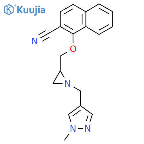 1-[[1-[(1-Methylpyrazol-4-yl)methyl]aziridin-2-yl]methoxy]naphthalene-2-carbonitrile structure